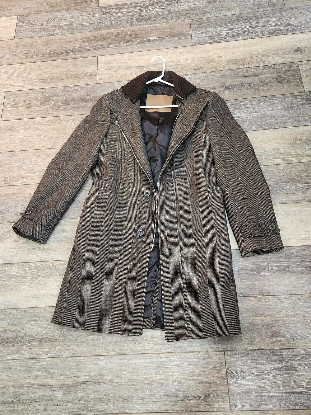 Zara Man  Men's Brown Herringbone Wool-Blend Overcoat Size Small